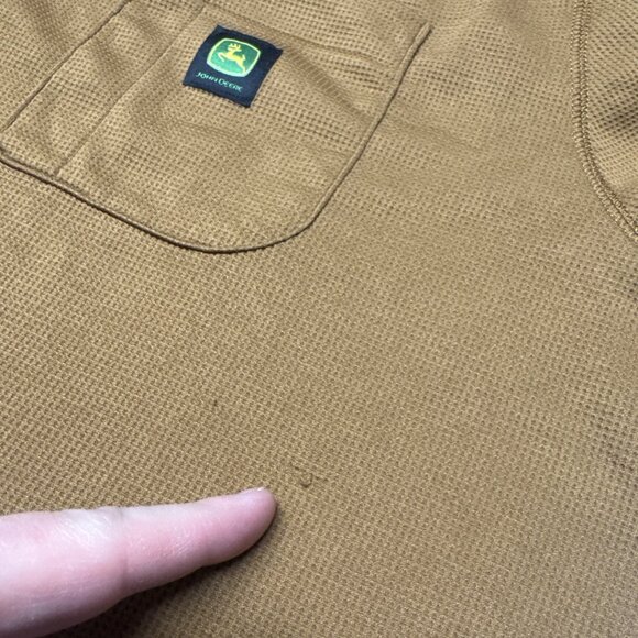 John Deere Thermal Henley Long Sleeve Shirt Men’s XL Brown Waffle Knit Polyester - Picture 7 of 7